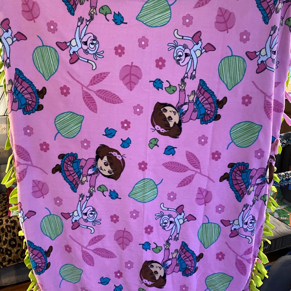 Handcrafted Dora fleece knot blanket